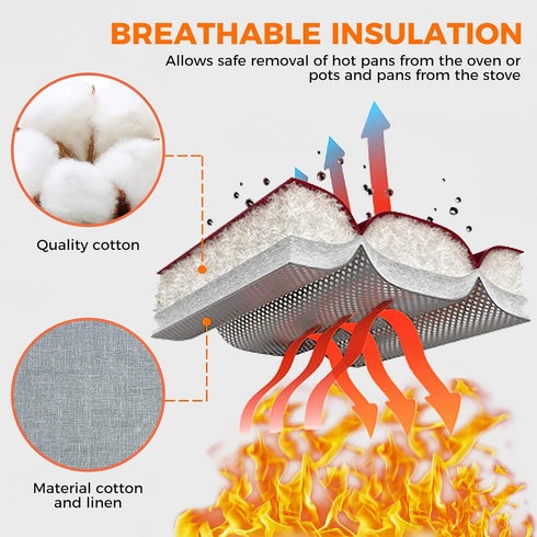 2 Pcs Oven Mitts Heat Resistant for Kitchen, Kitchen Oven Gloves, Long Oven Mitts and Pot holder with Non-Slip Silicone Stripe Soft Cotton Lining,...